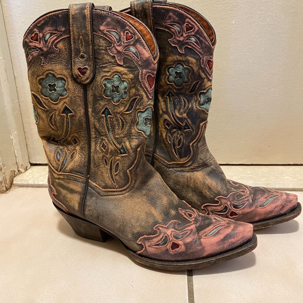 RARE! Dan Post Distressed Blue Arrow Western Boots - Genuine Leather - 8.5